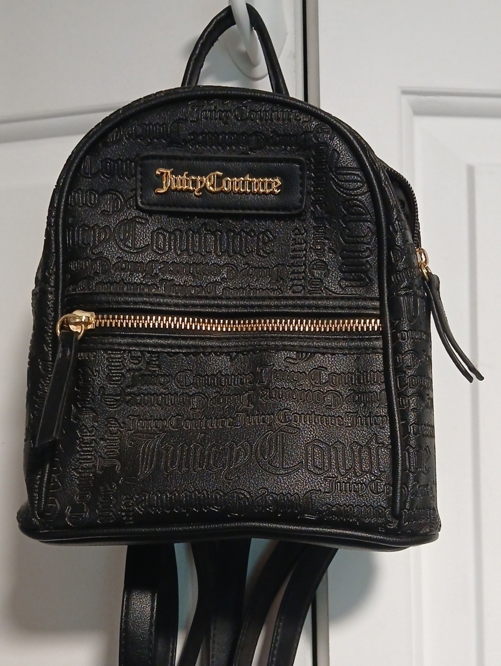 Juicy Couture Black Embossed Mini Backpack with Gold Hardware